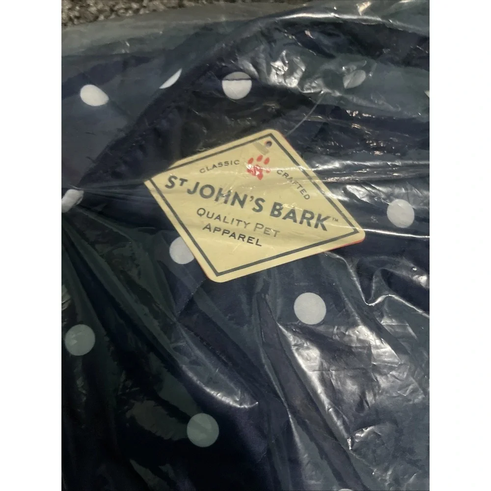 St Johns Bark‎ Pet Apparel Dog Jacket Quilted  XXL Navy Blue w/ white Polka Dot